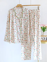 Lapel Long Sleeve Print Pajama Set