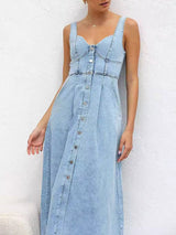 Strap V Neck Denim Dress