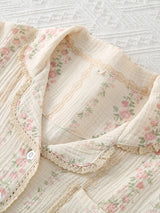 Lace Trim Floral Short Sleeve Pajamas