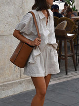 Striped Short Sleeve Shirt With Shorts Set