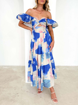 Off Shoulder Floral Print Maxi Dress