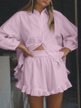 Striped Ruffle Two Piece Shorts Set