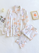 Printed Lapel Long Sleeve Pajama Set