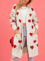 Heart Pattern Open Front Cardigan