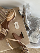 Woven Block Heel Sandals