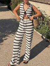 Striped Knitted Vest Long Pants Set