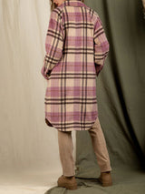 Lapel Pocket Patch Long Plaid Shirt Jacket