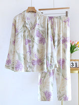 Lapel Long Sleeve Print Pajama Set