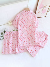 Short Sleeve 3 Pieces Heart Print Pajama Set