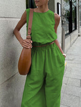 Linen Sleeveless Top With Split Pants Set