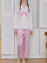 Sweer Bow Tie Print Long Sleeve Pajama Set