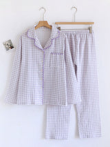 Cotton Shell Embroidery Trim Plaid Pajama Set