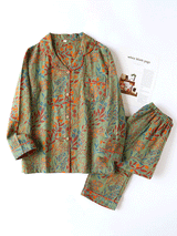 2Pcs Vintage Floral Printed Cotton Pajamas