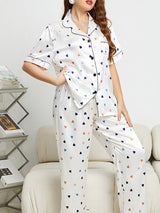 Satin Hear Printed Pajama Set