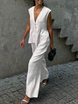 V Neck Sleeveless Vest & Long Pant Set
