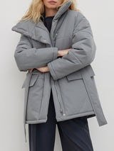 Stand Collar Tie Up Long Puffer Jacket