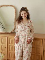 Rose Print Long Sleeve Cotton Pajama Set