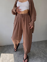 2Pcs Loose Solid Shirt Lounge Set