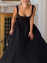 Square Neck High Waist Midi Dress