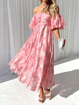 Short Sleeve Off Shoulder Floral Maxi Dress