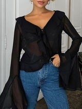 Chiffon Sheer Ruffle Blouse