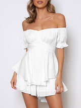 Off Shoulder Tie-Up Ruffle Romper