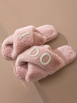 I Do Pearl Decor Furry Slipper