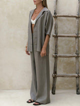 Button Down Shirt With Long Pants Set