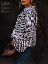 Plaid Long Lantern Sleeve Shirt