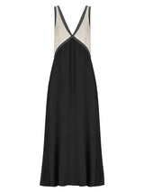 V Neck Contrast Color Maxi Dress