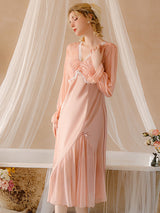 Satin Lace Mesh Sleeve Nightgown