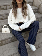 Navy Blue Striped Long Pants