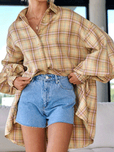 Loose Plaid Lantern Long Sleeve Shirt