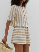 Striped Button Down Top and Shorts Set