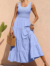 Sleeveless Plain Smocked Tank Dress