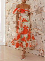 Off Shoulder Floral Print Maxi Dress