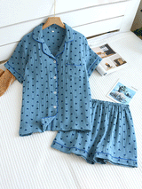 Short Sleeve Heart Print Cotton Pajama Set