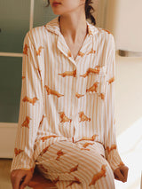 Dachshund Print Long Sleeve Striped Pajamas