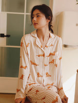 Dachshund Print Long Sleeve Striped Pajamas