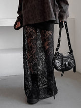 Black Hight Waist Lace Patchwork Skirt