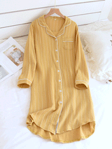 Cotton Stripe Button Down Nightgown