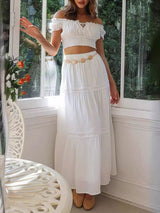 White Lace Up Top & Long Skirt Set