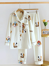 Thick Flannel Cartoon Print Pajamas