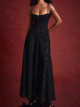 Spaghetti Strap Lace Black Long Dress