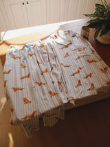 Dachshund Print Long Sleeve Striped Pajamas