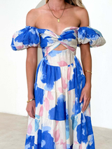 Off Shoulder Floral Print Maxi Dress