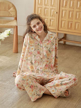 Kafiloe Floral Lace Trim Cotton Pajama Set