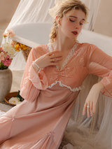 Satin Lace Mesh Sleeve Nightgown