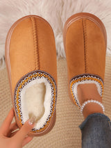 Solid Color Embroidery Plush Slippers