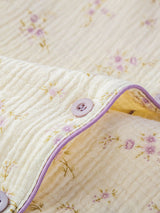 Small Floral Printed Short Sleeve 3Pcs Pajama Set